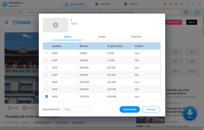 choose video and audio quality