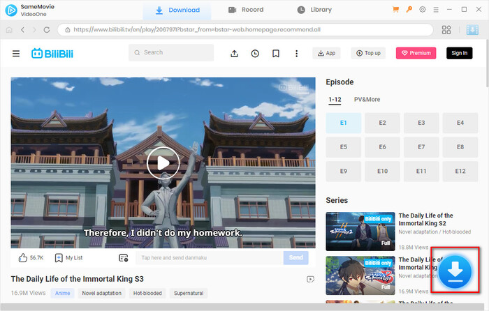 a blue download button