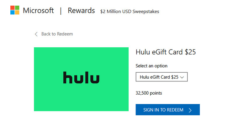 Claim Microsoft Rewards for Hulu