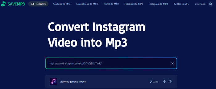 savemp3 - instagram link to mp3 downloader