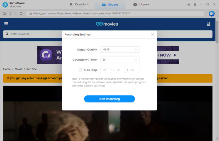 samemovie gomovies downloader: choose settings